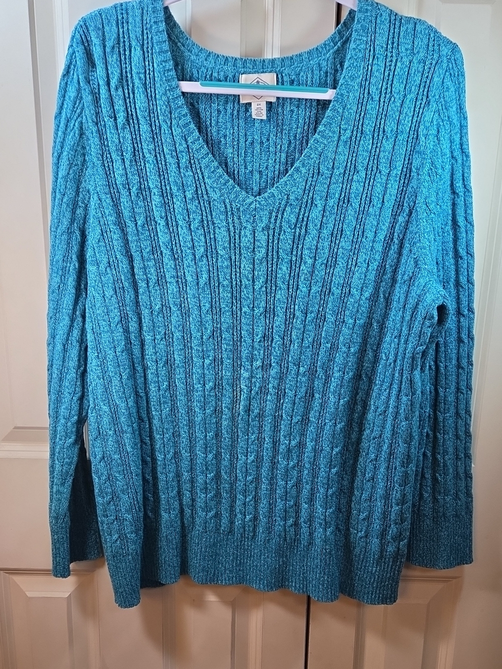 St. John's Bay Teal V-Neck Cable Knit Sweater